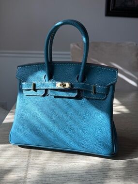 (Designer Inspired) 25cm Blue Genuine Leather satchel